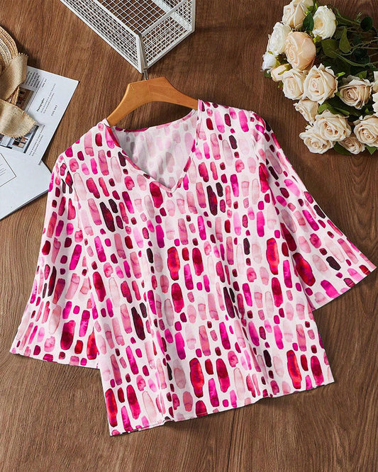 Casual Printed Loose V-Neck T-Shirt