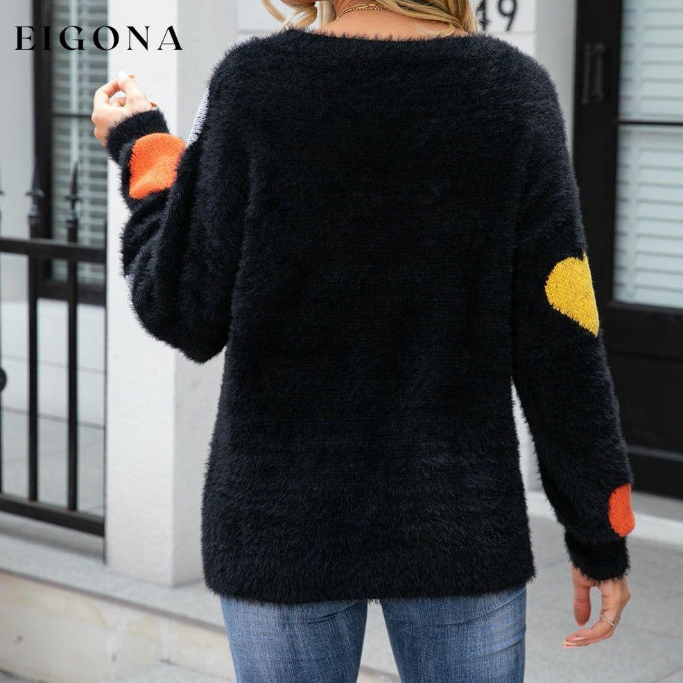 Heart Pattern Round Neck Long Sleeve Sweater clothes Ship From Overseas Sweater sweaters Sweatshirt trend Y.S.J.Y