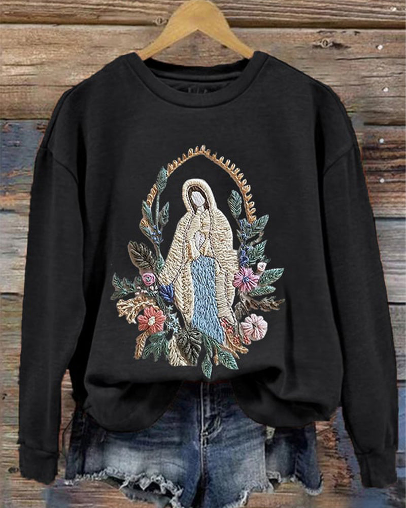 Women's Christian Our Lady Floral Printed Sweatshirt