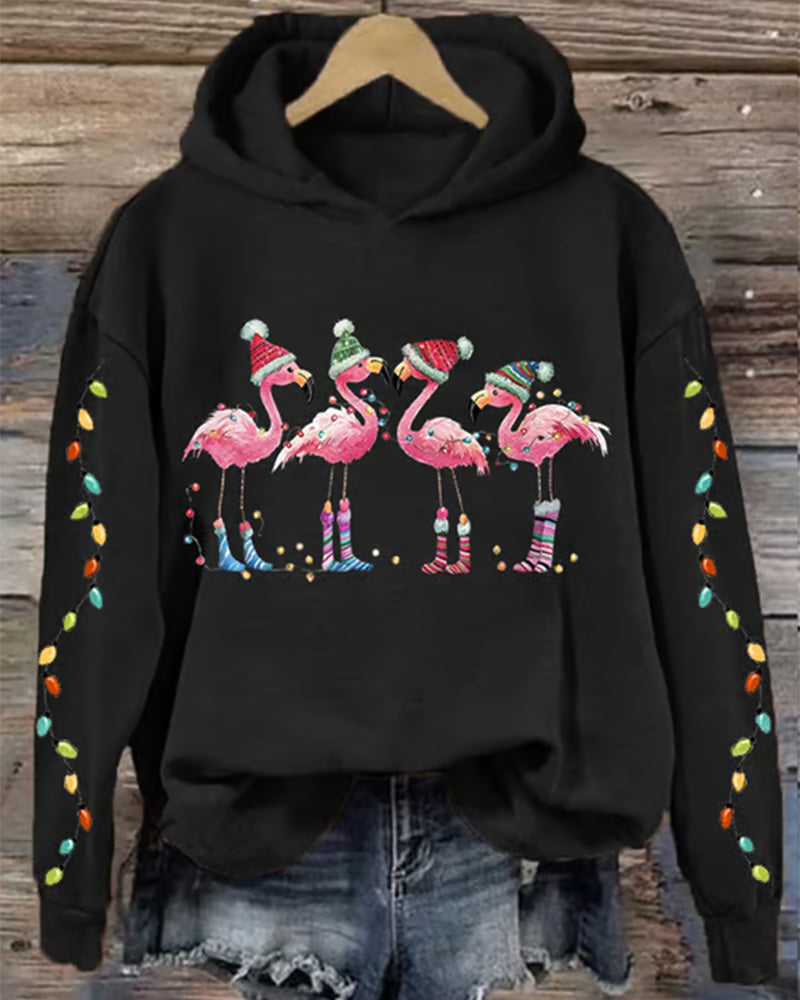 Women's christmas flamingo print hoodie 2024 f/w christmas hoodies