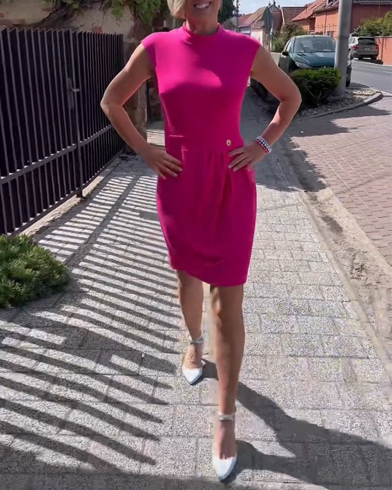 Half Turtleneck Short Sleeve Dress