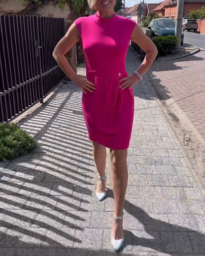 Half Turtleneck Short Sleeve Dress