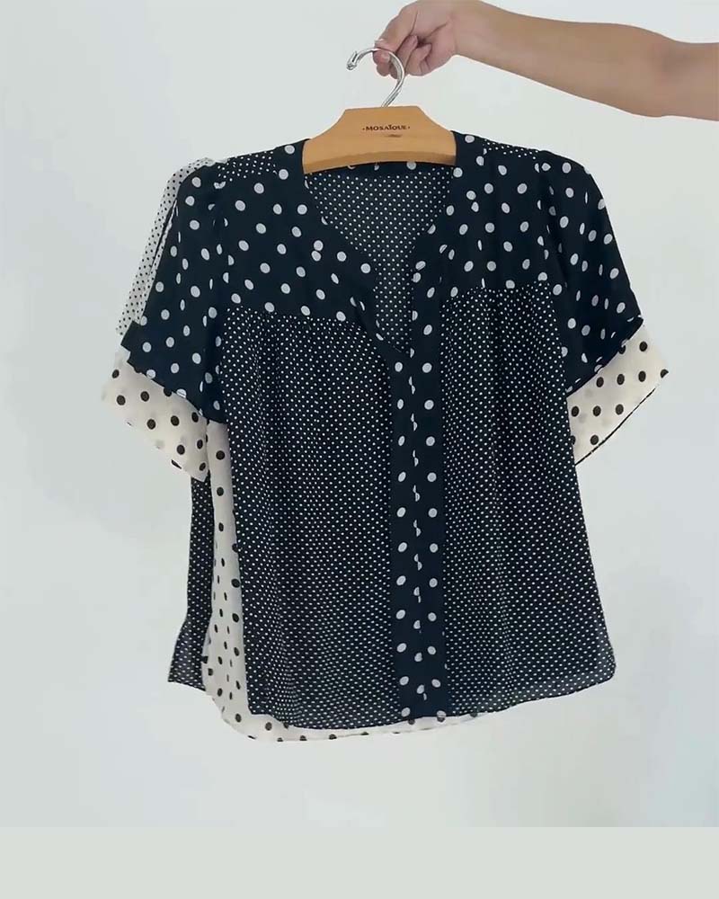 Polka dot print casual short sleeve top 202466 blouses & shirts summer