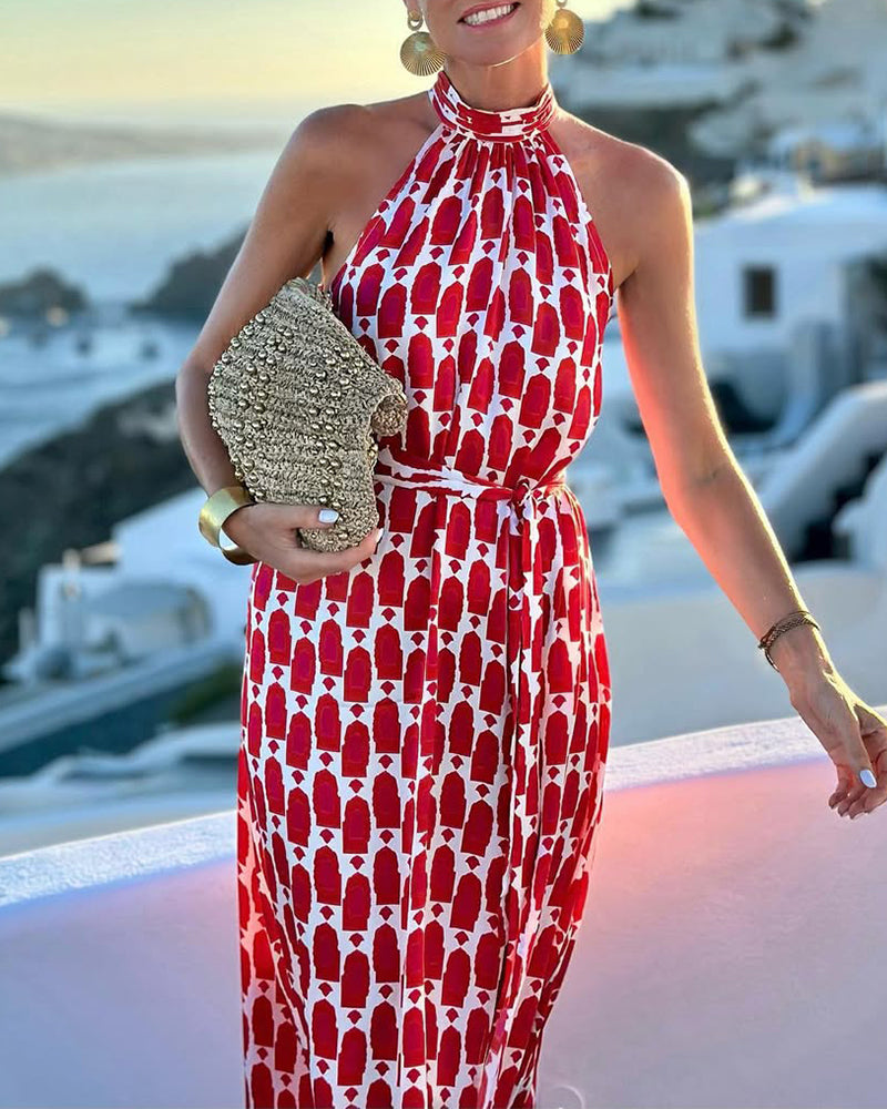 Abito stampato da spiaggia con scollo all'americana