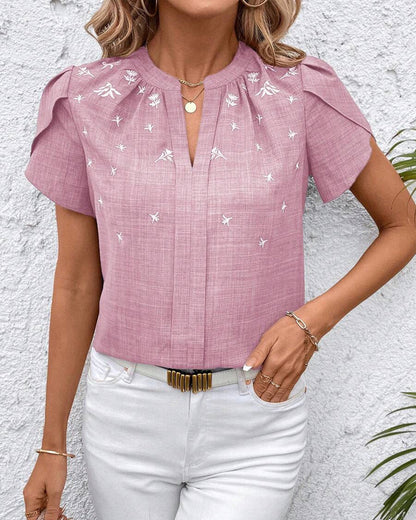 V-Neck Petal Sleeve Printed Blouse