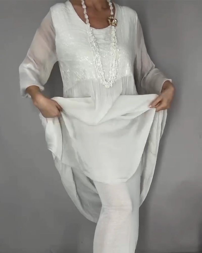 Chiffon Sequin Patchwork Long Dress