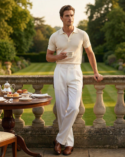 Men’s Casual Pleated Wide-Leg Pants