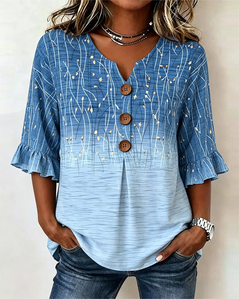 Printed Ruffle Blouse