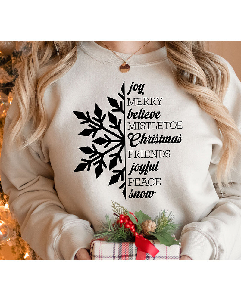 Christmas letters snowflake print casual sweatshirt 2024 f/w christmas sweatshirts