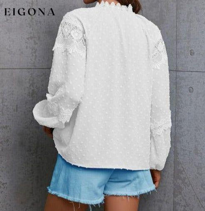 Crochet Tassel Tie Neck Long Sleeve Blouse clothes G@S Ship From Overseas