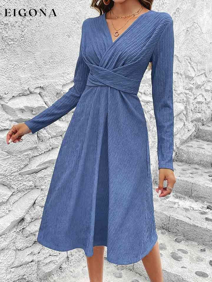 Crisscross Surplice Neck Long Sleeve Dress Cobalt Blue clothes M@Y Ship From Overseas Shipping Delay 09/29/2023 - 10/04/2023