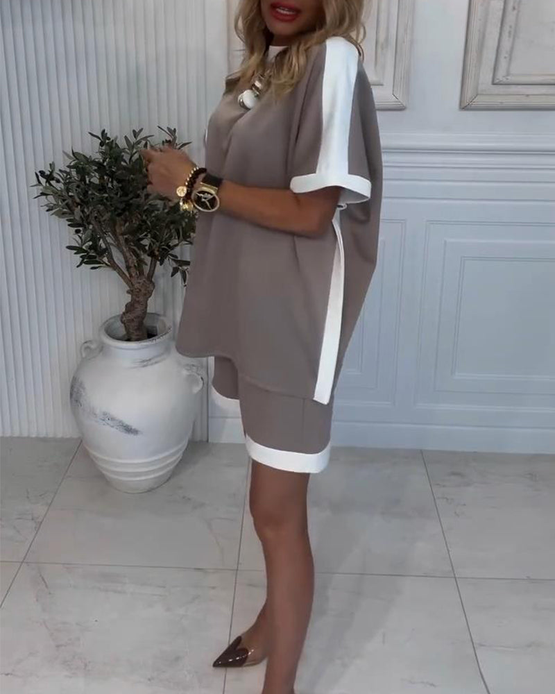 Casual Contrast Pocket Shorts Set