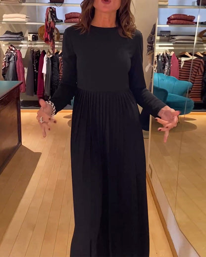 Solid Round Neck Fashionable Dress