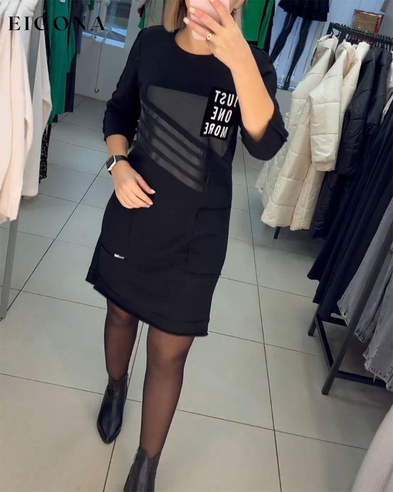 Pocket print Long Sleeve Shift dress Black 2023 f/w 23BF casual dresses Clothes Dresses spring