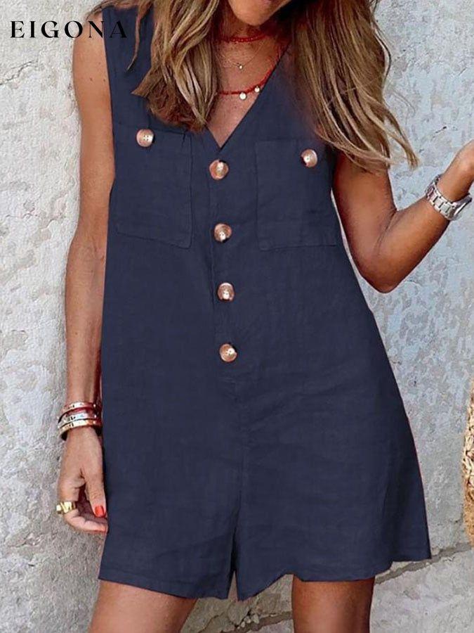 Casual Solid Color Sleeveless Jumpsuit cotton linens jumpsuits