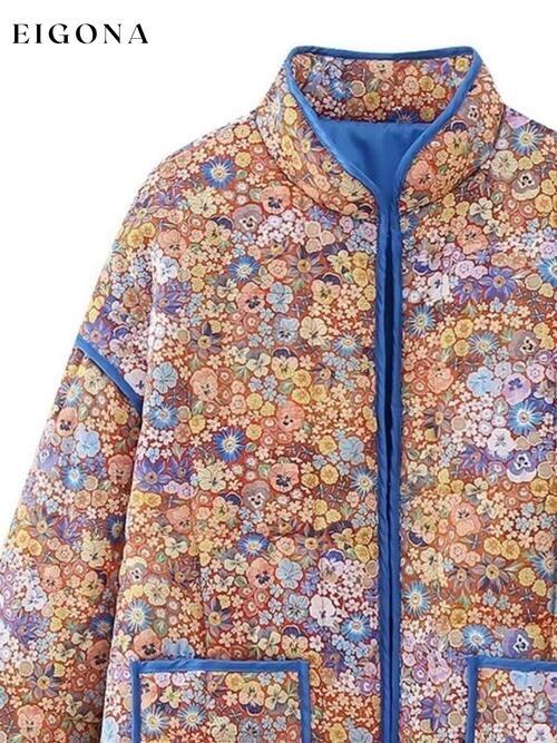 Floral Open Front Puffer Jacket with Pockets clothes K&BZ Ship From Overseas