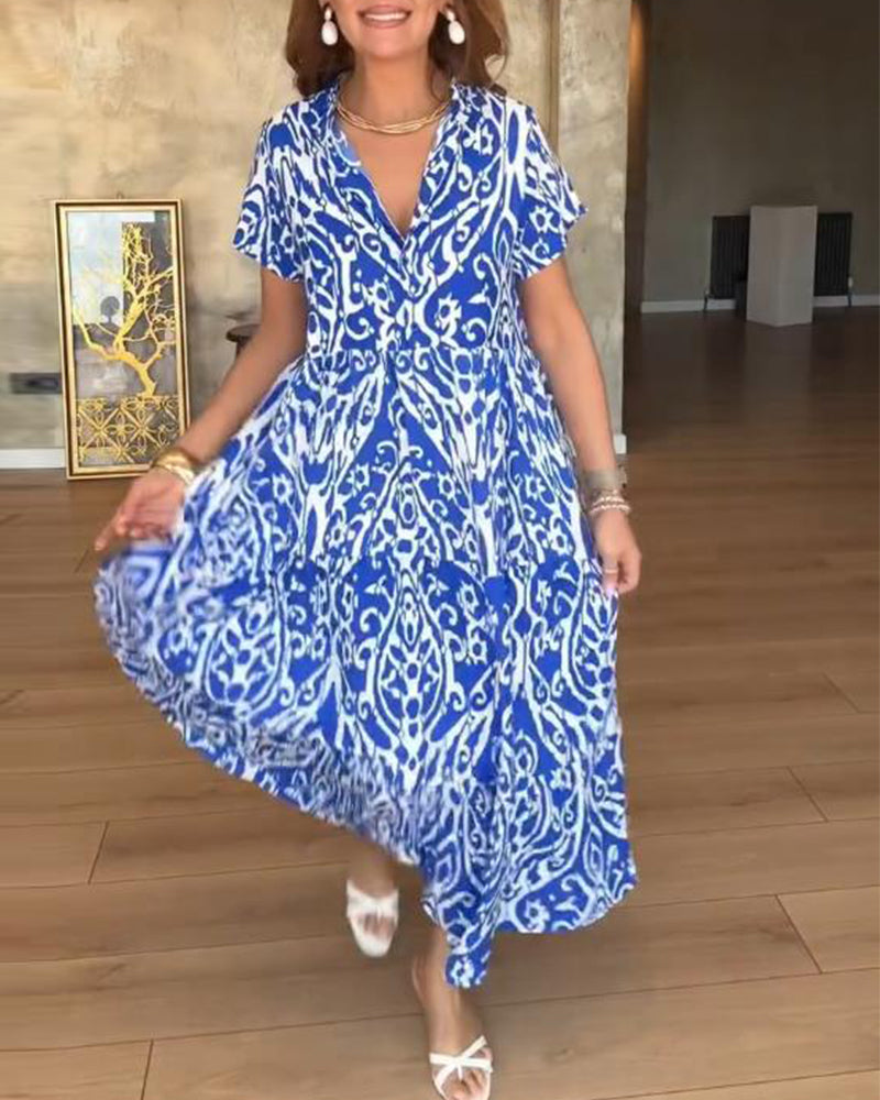 Short-Sleeved Printed Fashion Dress