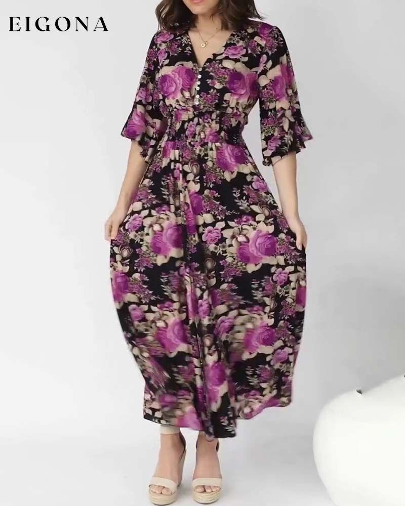 Floral Print V Neck Maxi Dress casual dresses spring summer vacation dresses