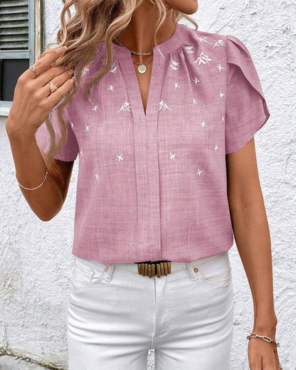 V-Neck Petal Sleeve Printed Blouse