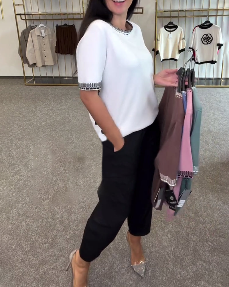 Contrast Color Crew Neck Sweater