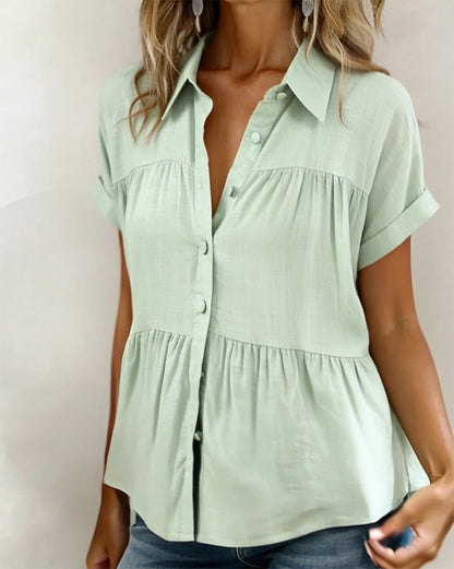 Cuffed Pleated Short Sleeve Shirt