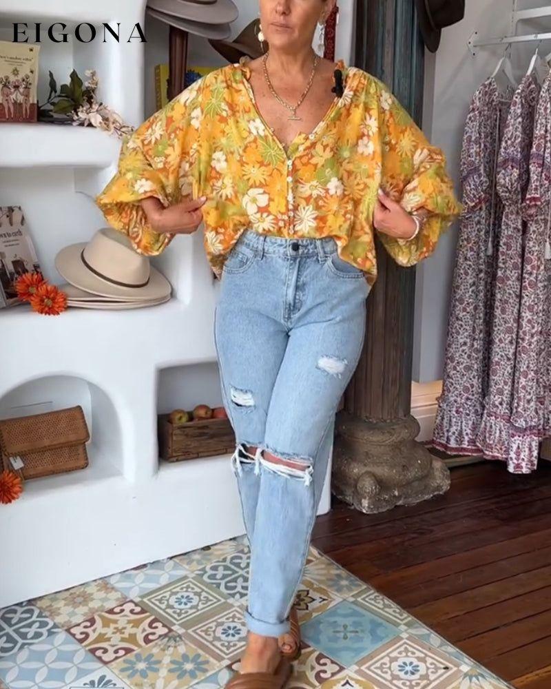 V-neck floral print blouse blouses & shirts spring summer