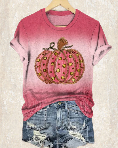 Women's pumpkins for halloween print tee 2024 f/w spring summer t-shirts thanksgiving