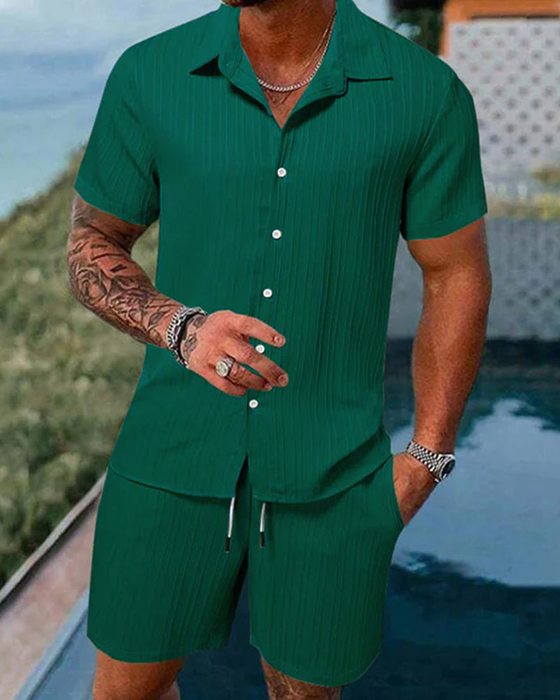 Casual Men's Short-Sleeve Shirt Two-Piece Set