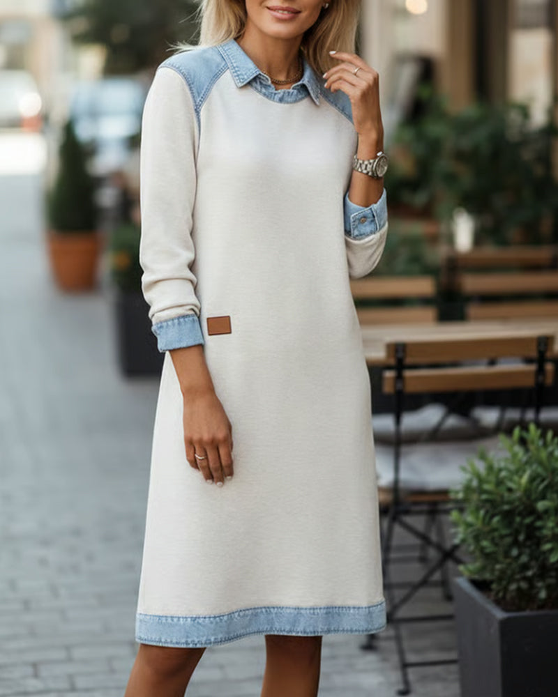 Lapel Color Block Patchwork Dress