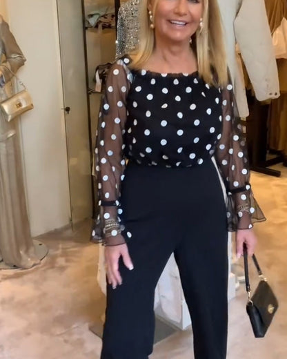 Casual See-Through Polka Dot Blouse