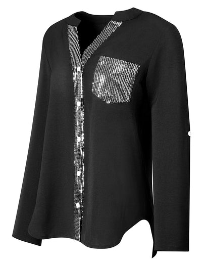 Top casual con pannelli in paillettes