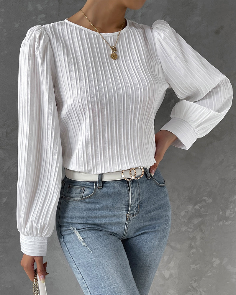 Lantern Sleeve Solid Blouse 23BF Blouses & Shirts Spring Summer