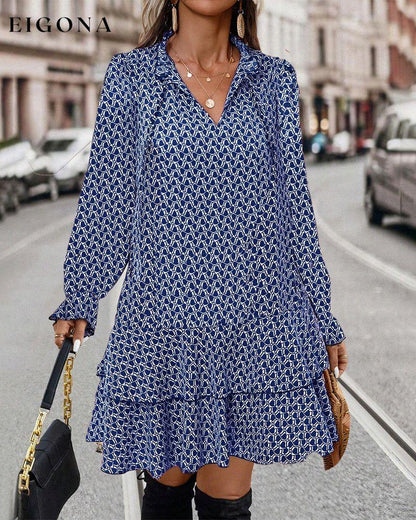 Print Long Sleeve Dress Blue 2023 F/W casual dresses Clothes discount Dresses Spring