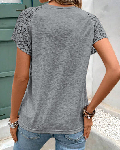 Solid Color Hollow Round Neck Slim T-Shirt