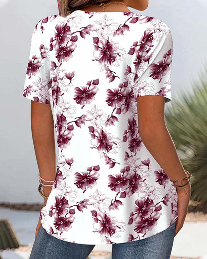 Floral Print Short-Sleeved Blouse