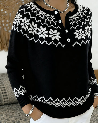 Snowflake Jacquard Half-Open Pullover