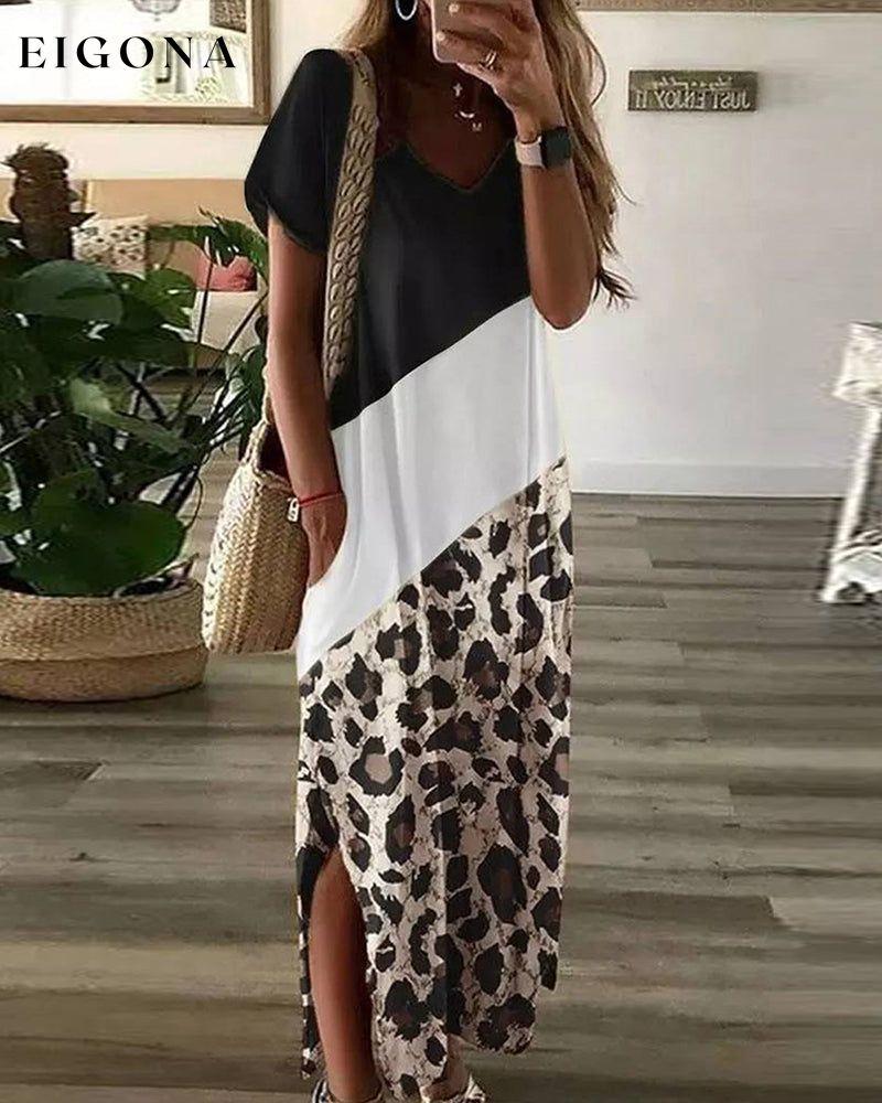 Leopard print colorblock dress Black 23BF Casual Dresses Clothes Dresses Spring Summer