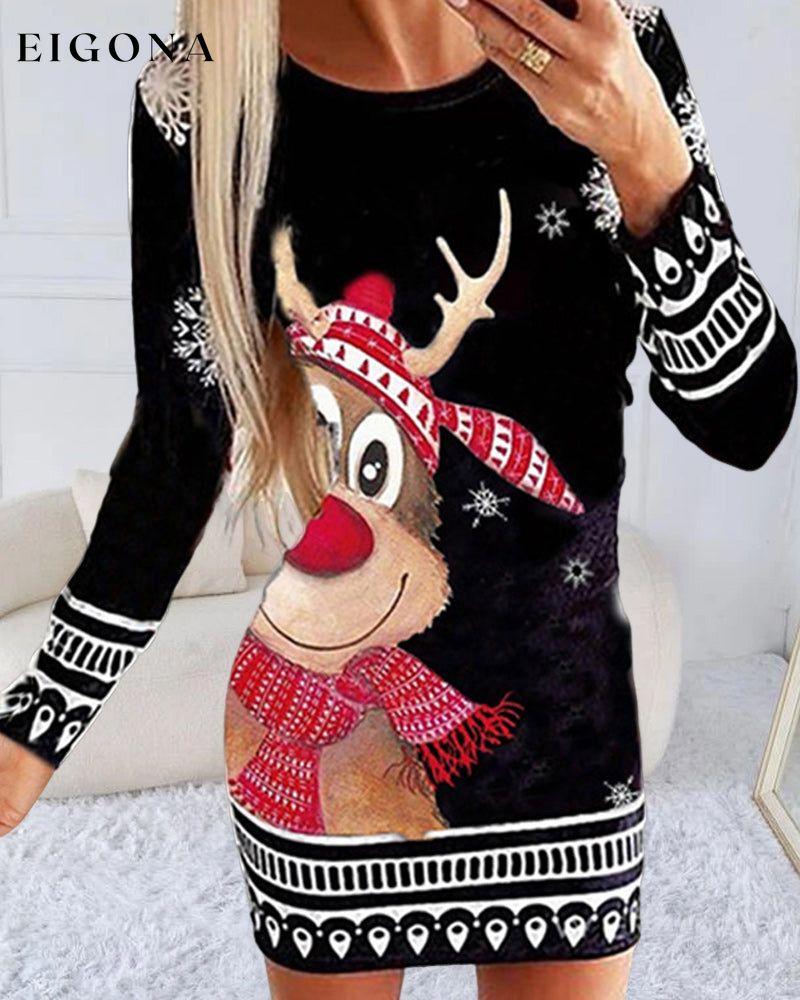 Christmas Moose Print Dress 23BF casual dresses christmas Clothes Dresses