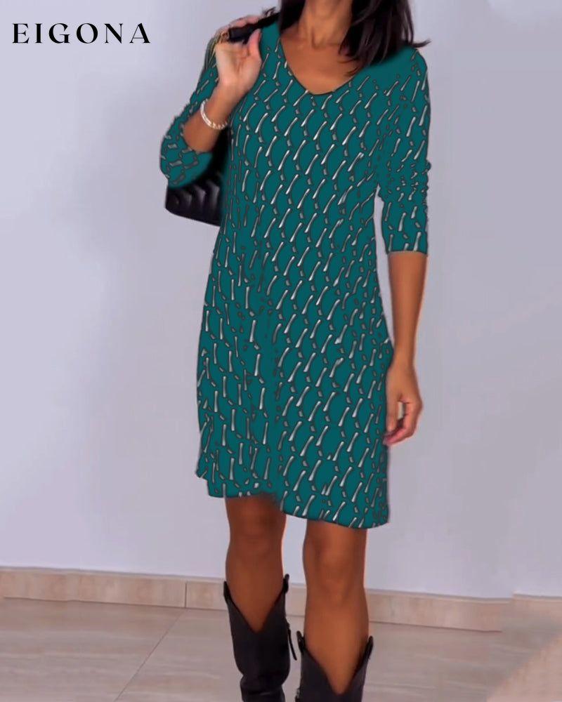 Diamond print v-neck dress Green 2023 f/w 23BF casual dresses Clothes Dresses spring