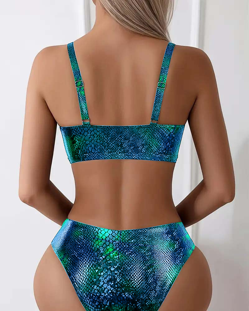 Snake Print Chest Tie High Waist Triangle Bikini