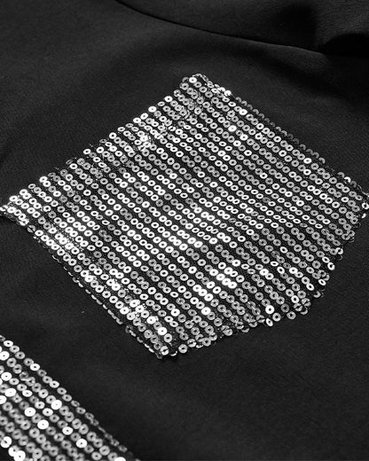 Top casual con pannelli in paillettes