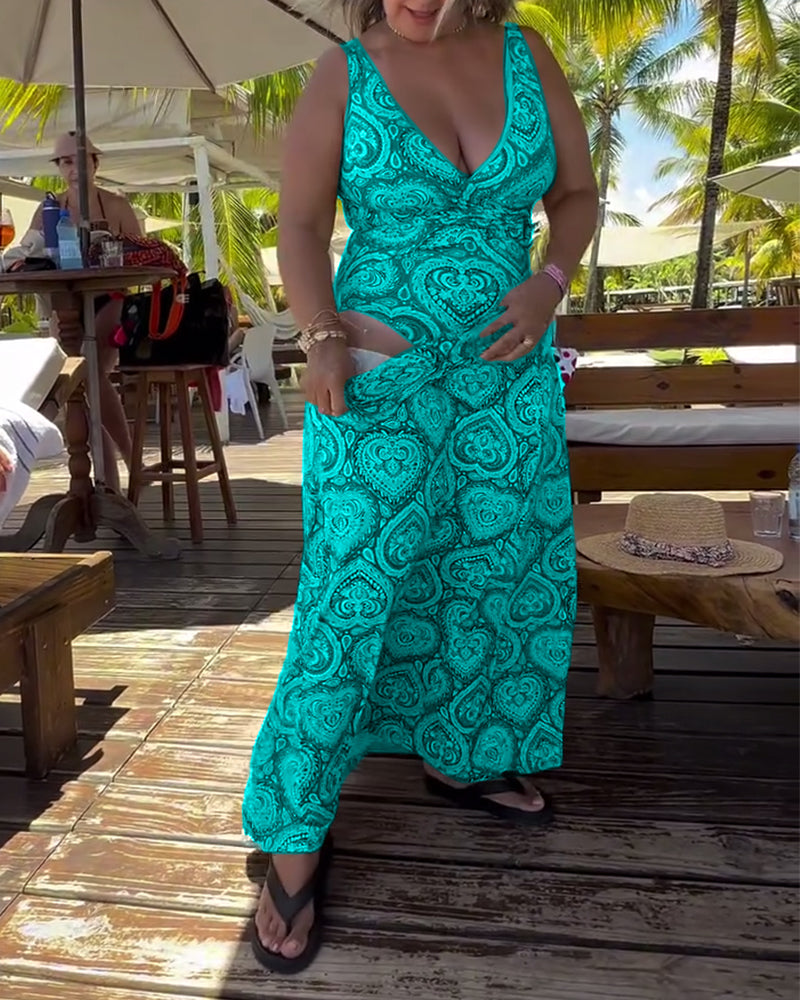 Strapless Heart Holiday Print Swimsuit