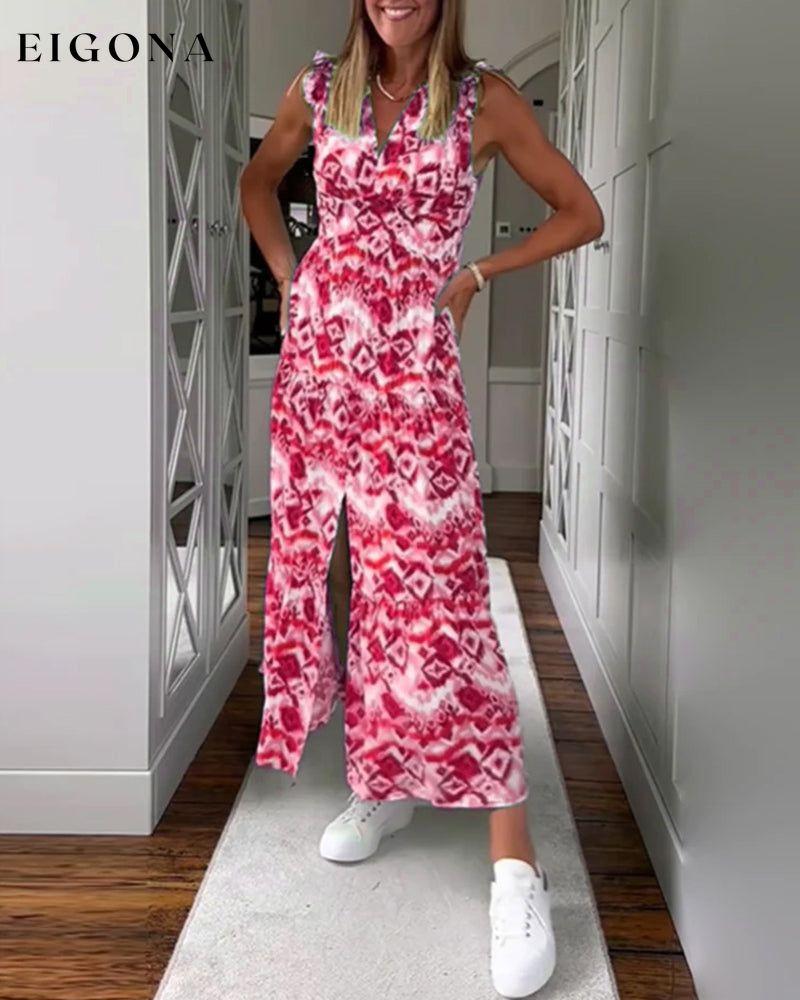 Printed Sleeveless Slit Dress Red Casual Dresses Clothes Dresses SALE Spring Summer