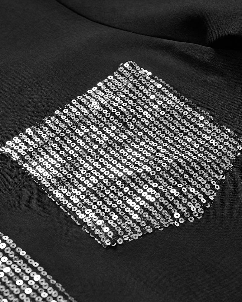 Top casual con pannelli in paillettes