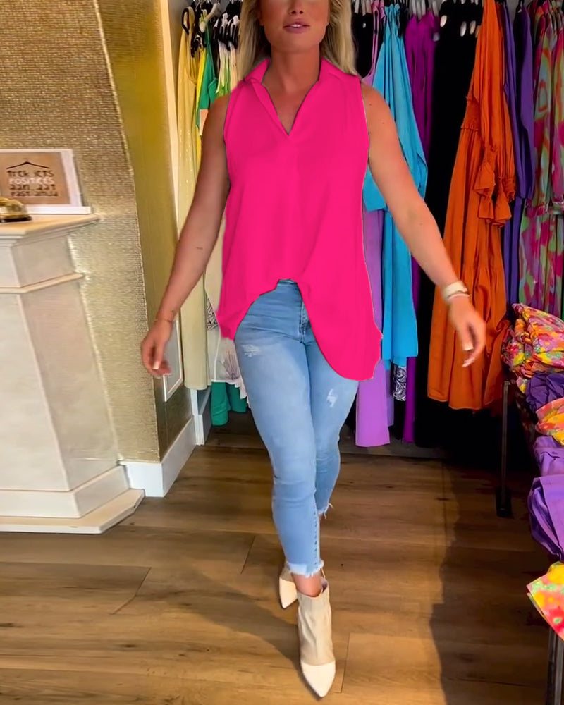 Top arricciato senza maniche con revers