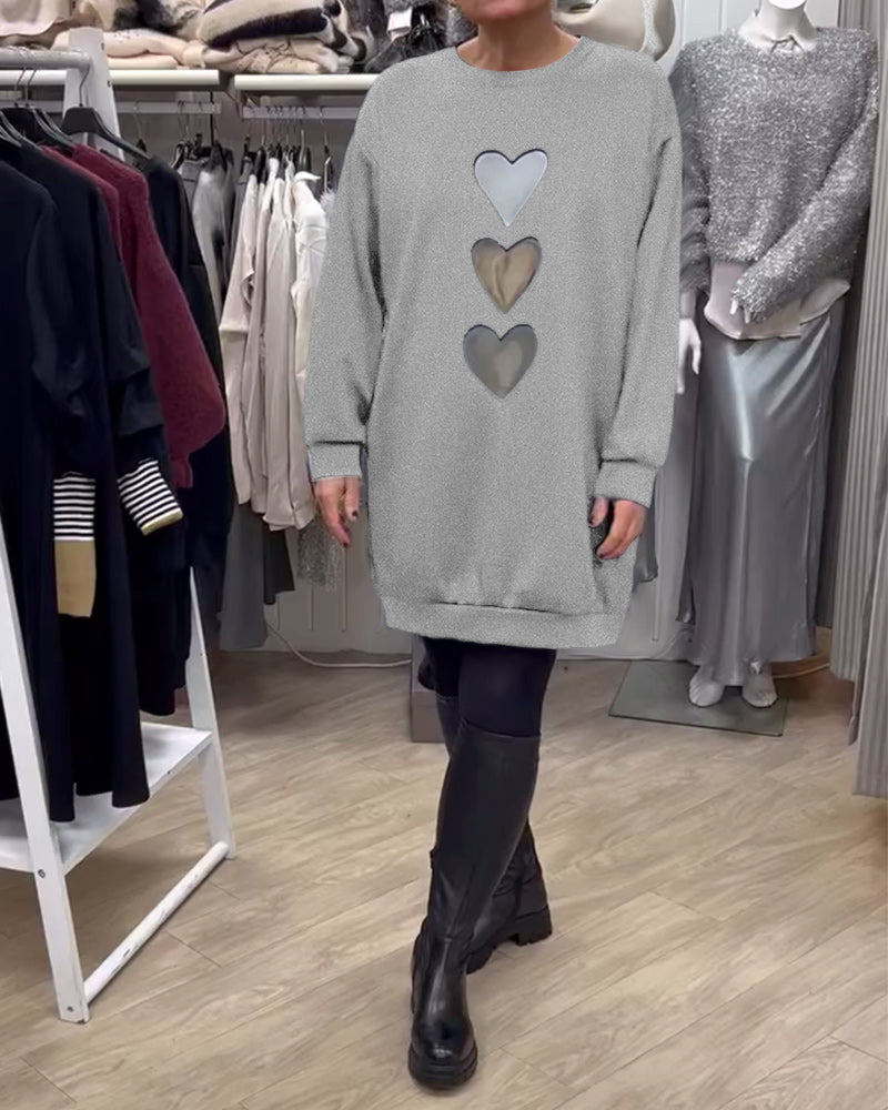 Casual Heart Pattern Shift Dress Gray 2024 f/w 2025 Valentine's Day 2025 Cotton and Linen casual dresses