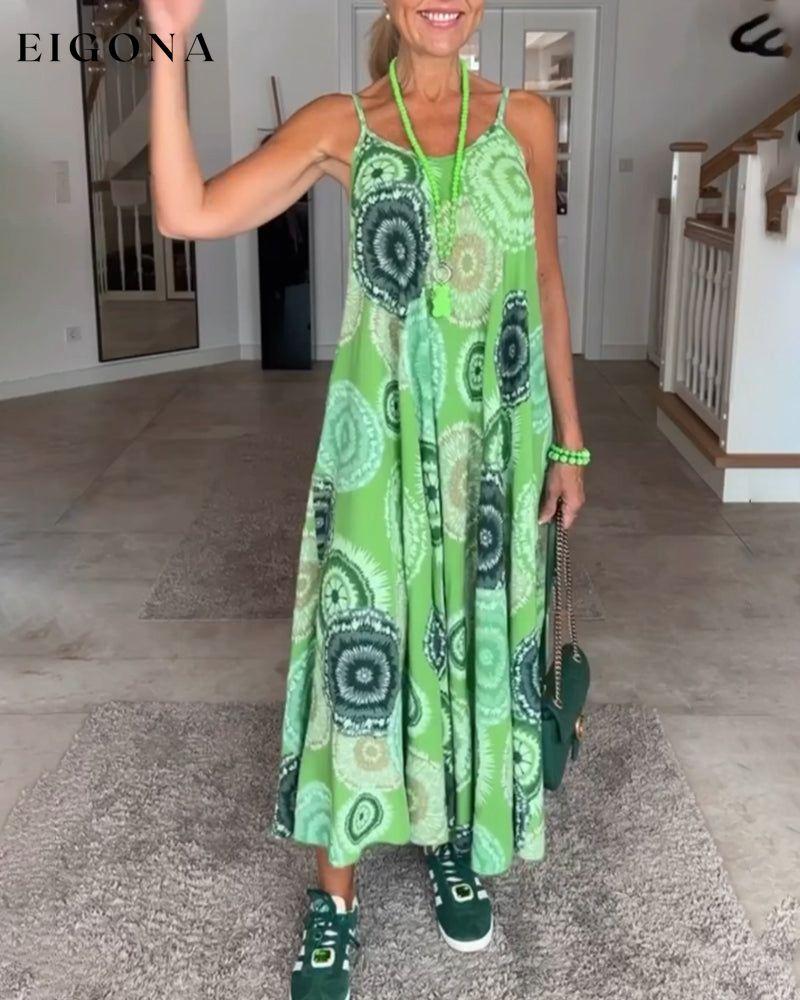 V-neck Sleeveless Print Dress Green Casual Dresses Clothes Dresses SALE Spring Summer Vacation Dresses