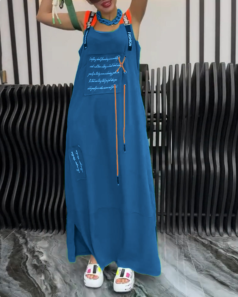 Sleeveless Personalized Letter Print Dress