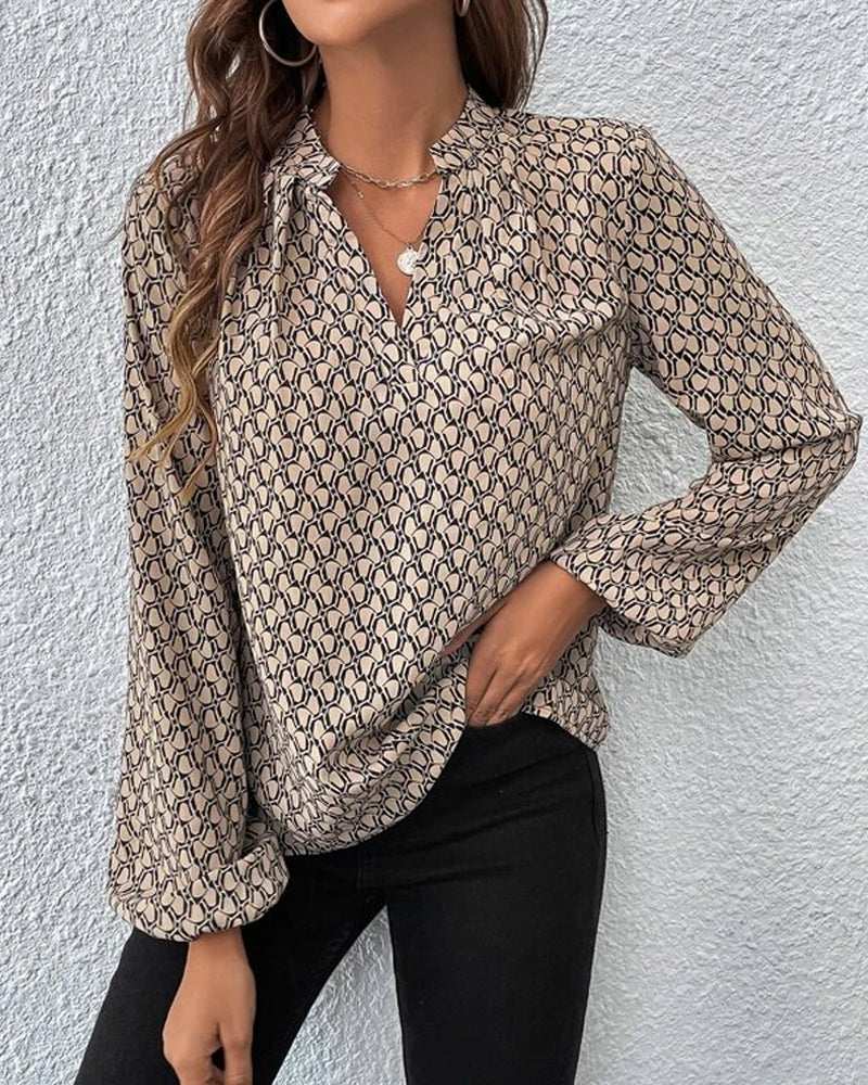 V-neck printed elegant blouse 2023 F/W 23BF Blouses & Shirts Spring