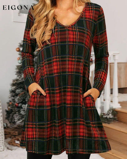 Christmas Checkered Print Loose Dress 2023 F/W 23BF casual dresses christmas Clothes Dresses Spring